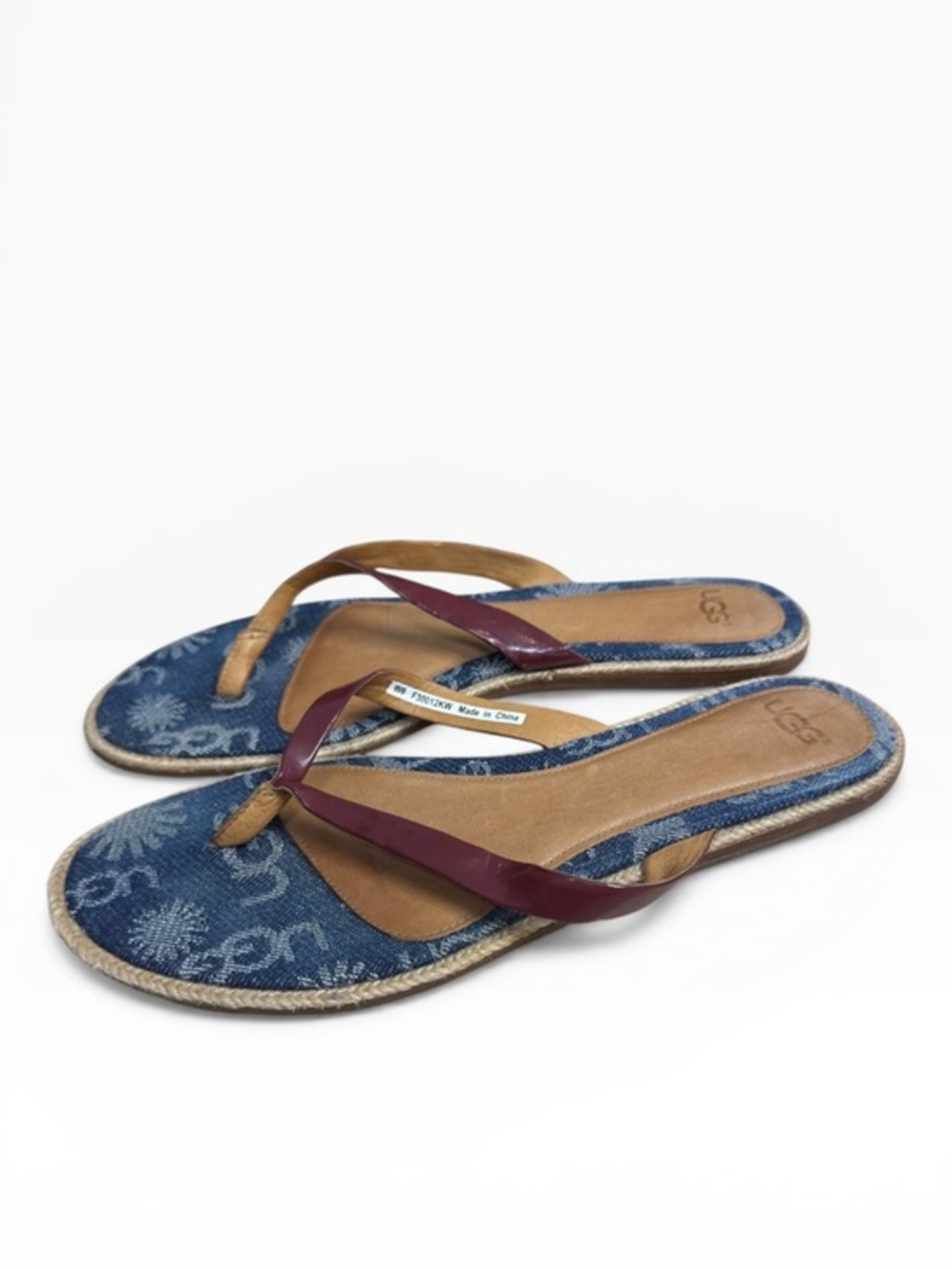 UGG Allaria Denim Flip Flop Sandals Patent Strap Womens Size US 9